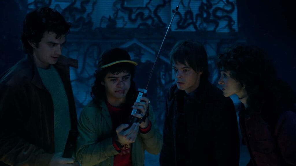 Steve, Dustin, Jonathan y Nancy en el Mundo del Revés en el episodio 4 de la temporada 5 de Stranger Things