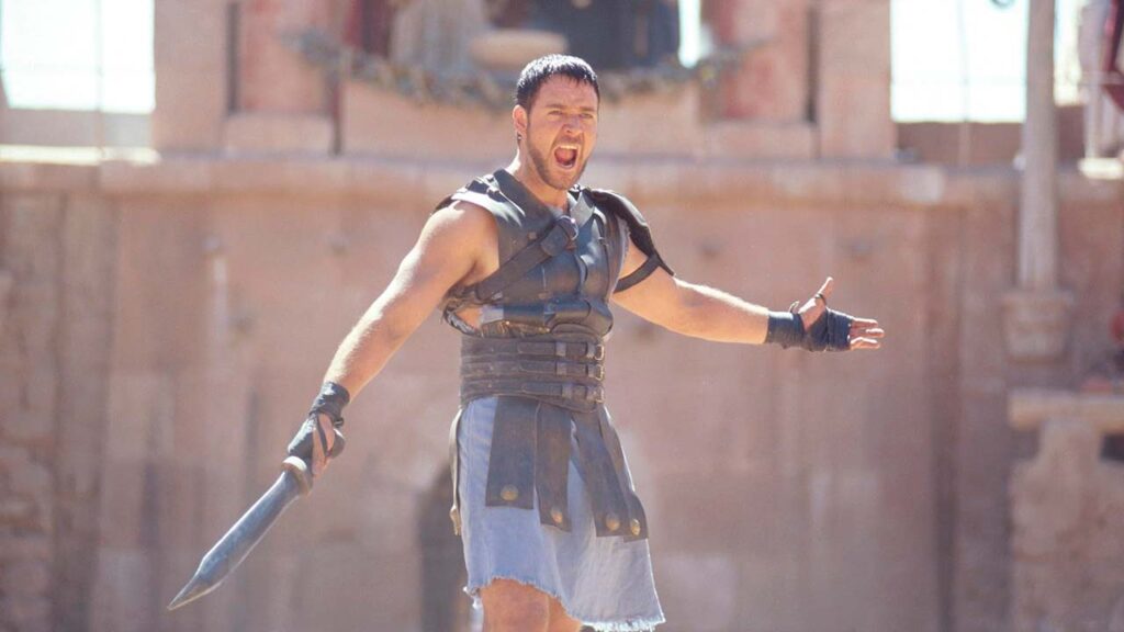 Russell Crowe como Máximo en Gladiator (2000)